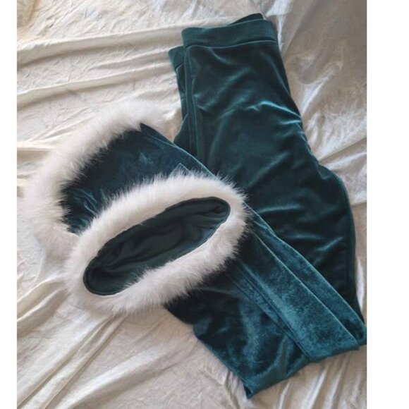 CHRISTMAS LOUNGE SET GREEN VELVET SZ M - Picture 3 of 8